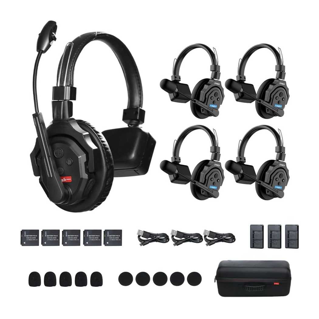 Five-piece 2.4GHz wireless intercom headset system